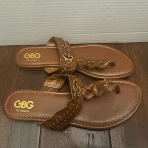 GBG Los Angeles Tan Slides Sandals Braiding Details Size 11